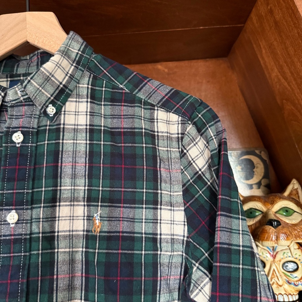 Polo by Ralph Lauren - Plaid Button Down Shirt - Green / Blue - Youth Large